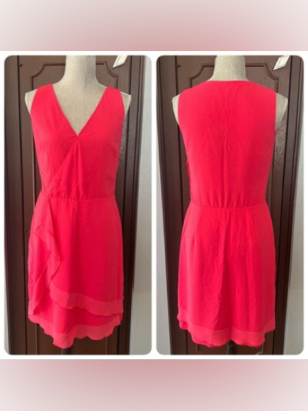 Ann Taylor Coral Pink Sleeveless V-Neck Mini Dress